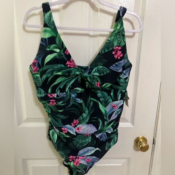 🔵 Women's Full Coverage Tummy Control Tie-Front One Piece Swimsuit NWT 18 - Picture 3 of 10